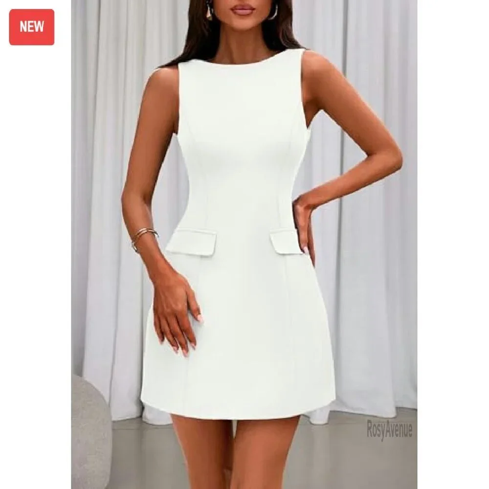Sleeveless Boat Neck Bodycon Mini Dress for Work Formal Summer